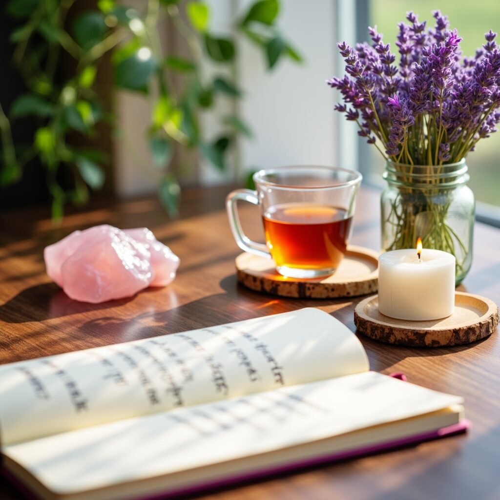 Scrivania protetta: quarzo rosa e lavanda per la serenità sul lavoro
