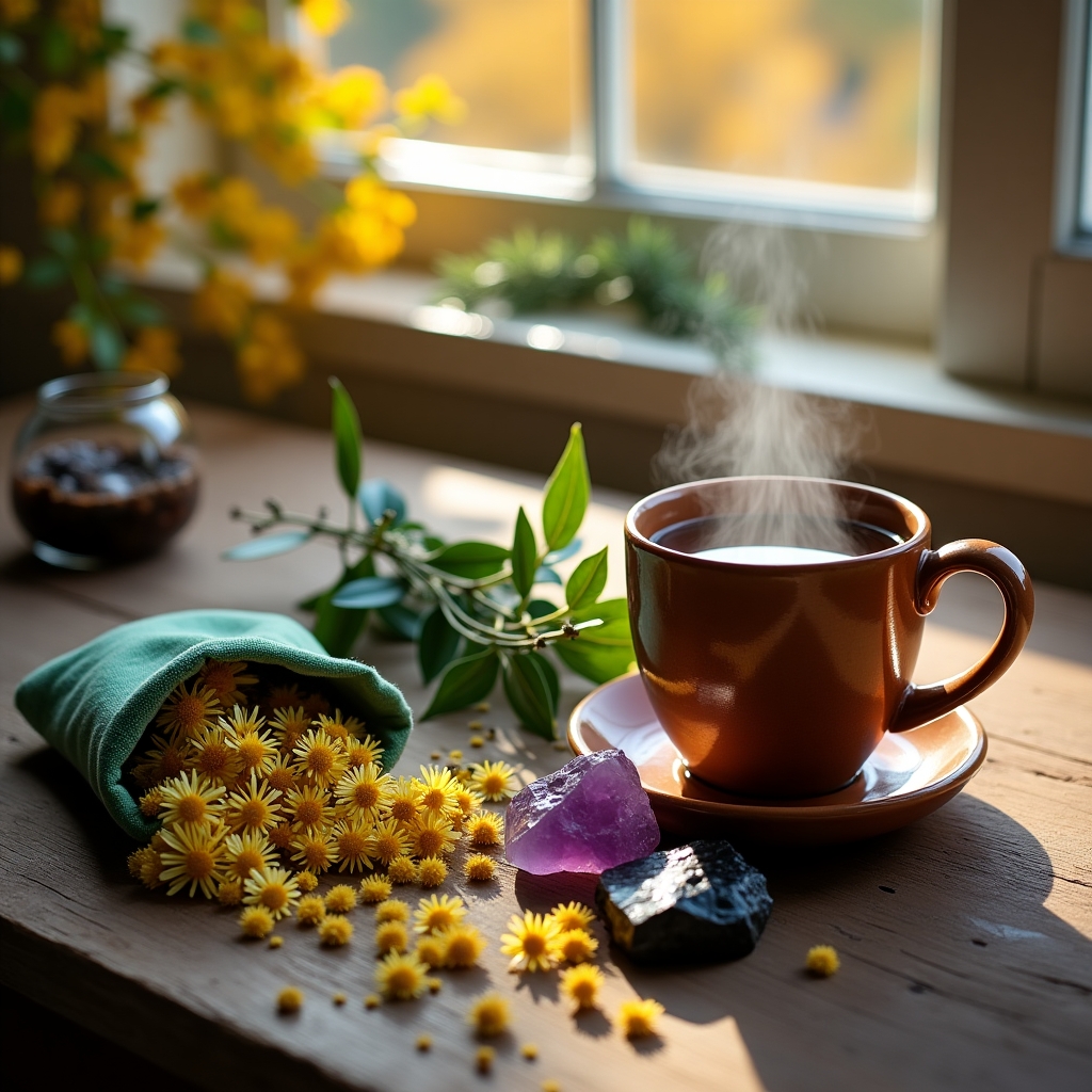Sinergie d’autunno: erbe e cristalli per tisane, sacchetti e acque lunari