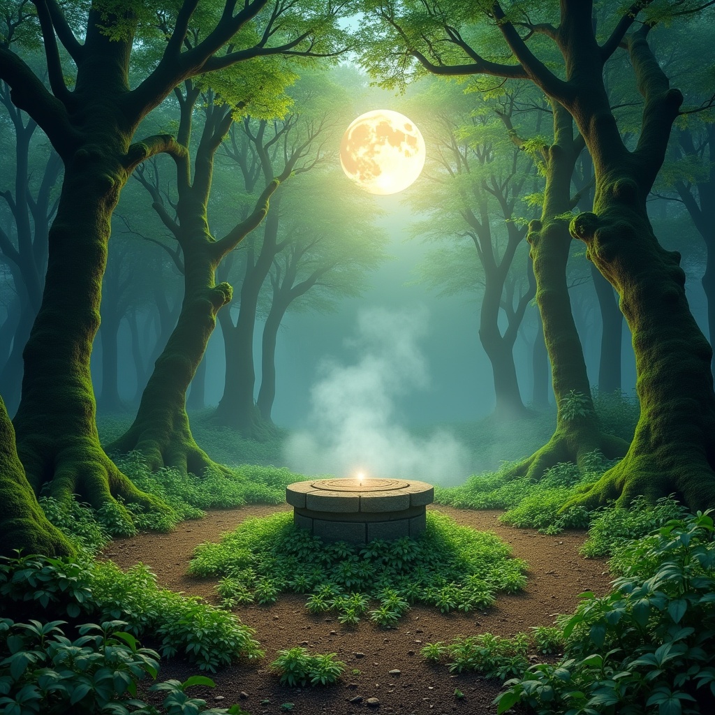 Rituali di Magia Verde per il Benessere Interiore con Erbe Magiche sotto la Luna Gibbosa Calante